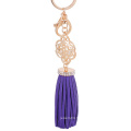 Lovely Hollow metal flower with leather Tassels Keyring, custom fashion keychain